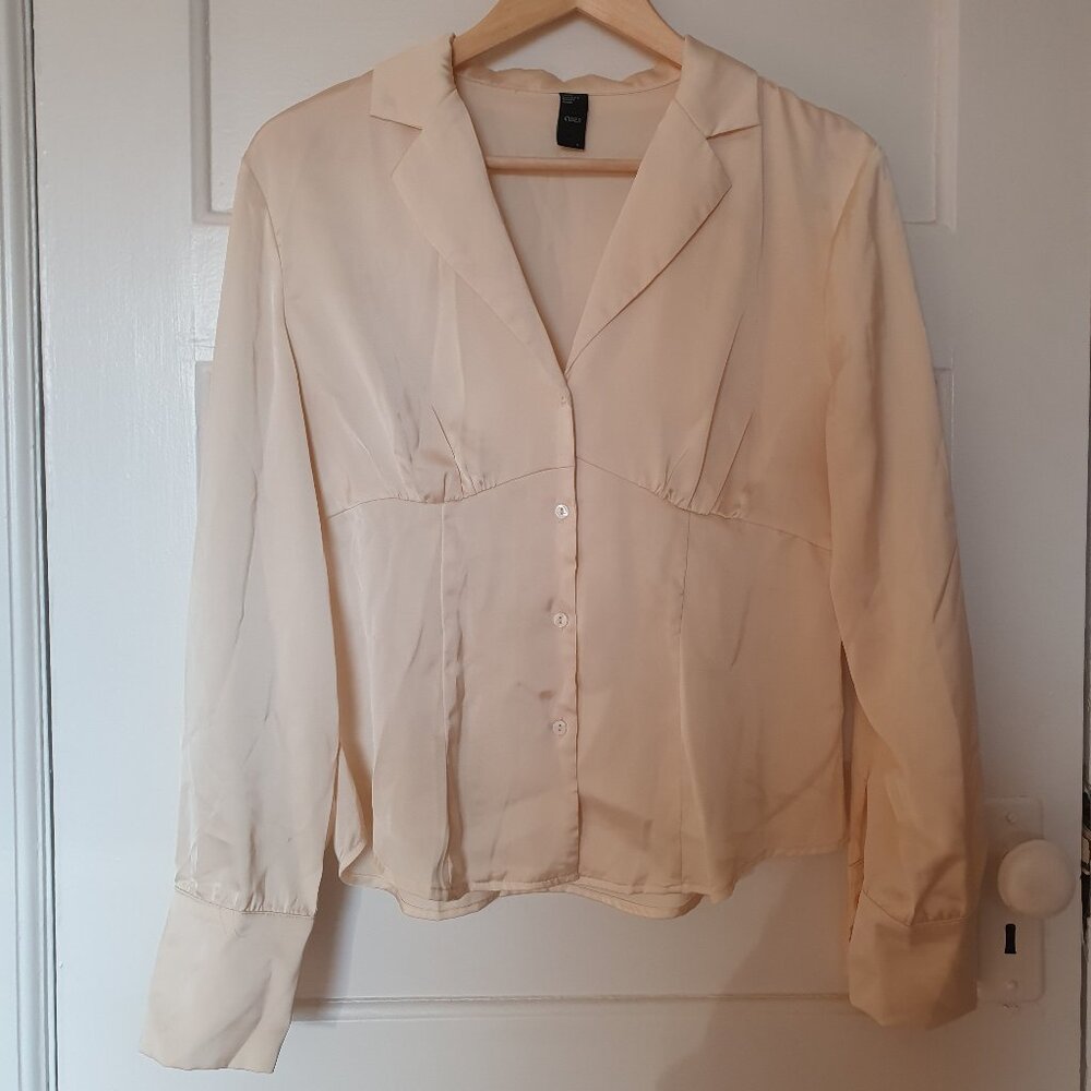 Cream Satin Button-down Blouse